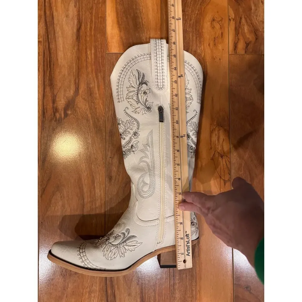White western cowboy boots with rhinestone detailing  floral embroidery size 7 - Picture 7 of 10